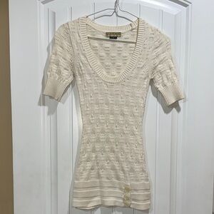Guess Jeans Cream Knit Short Sleeve Sweater